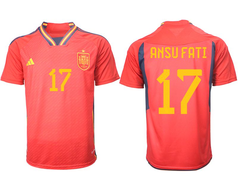 Cheap Men 2022 World Cup National Team Spain home aaa version red 17 Soccer Jerseys